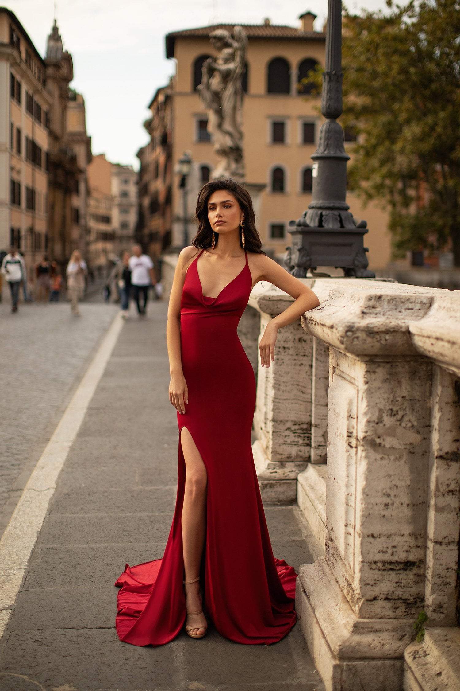 Maya Wine Red Cowl Neck Gown | Afterpay ...